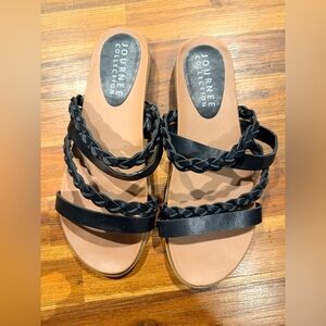 Journee Collection Black Braided Multi-Strap Slide Sandals